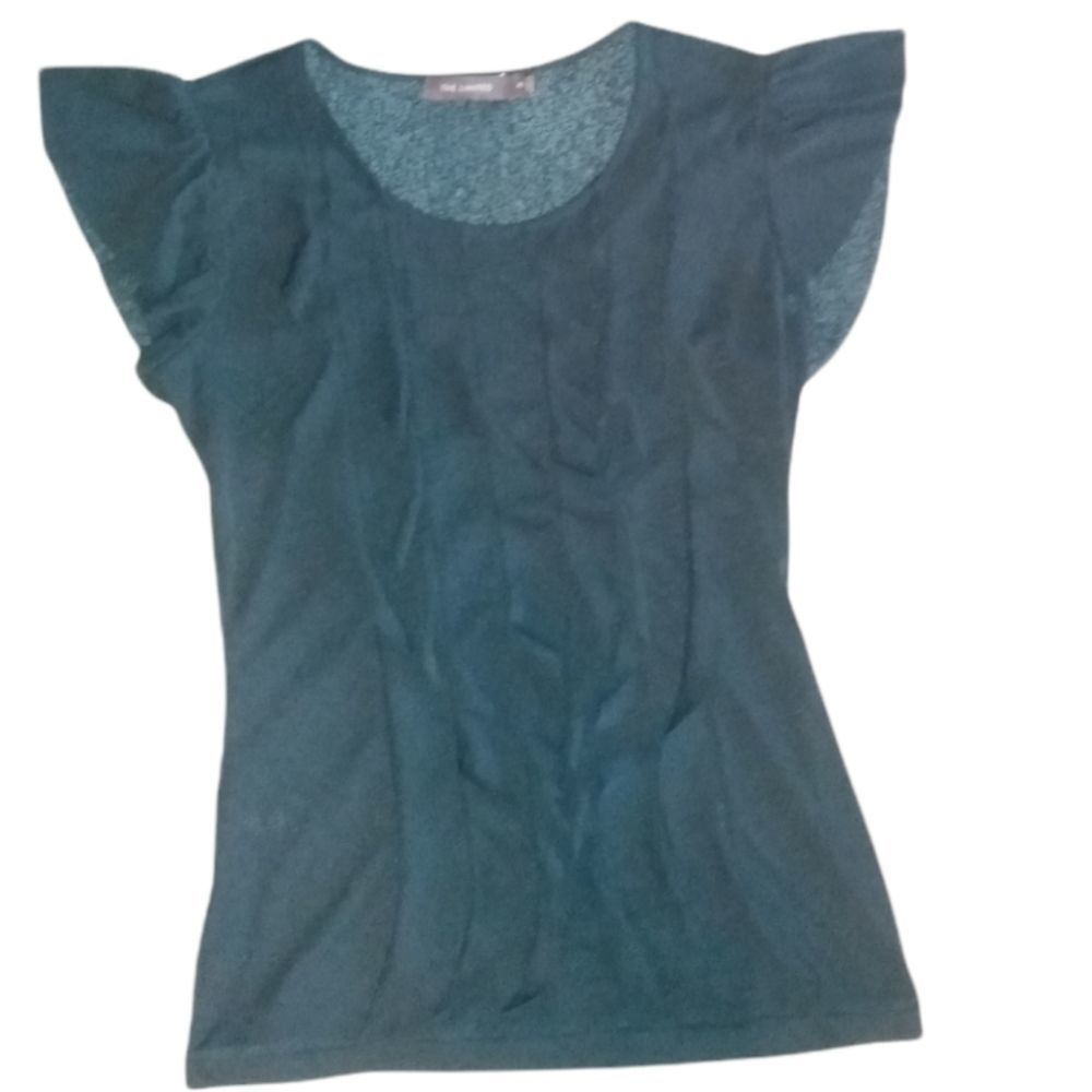 The Limited Black Ruffle Shimmery Sheer Top